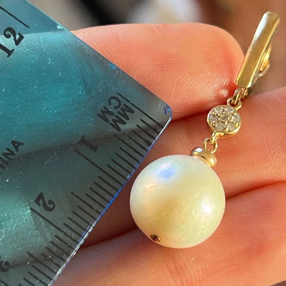 14k Large South Sea Pearls and Diamond earrings - Picture 5 of 9